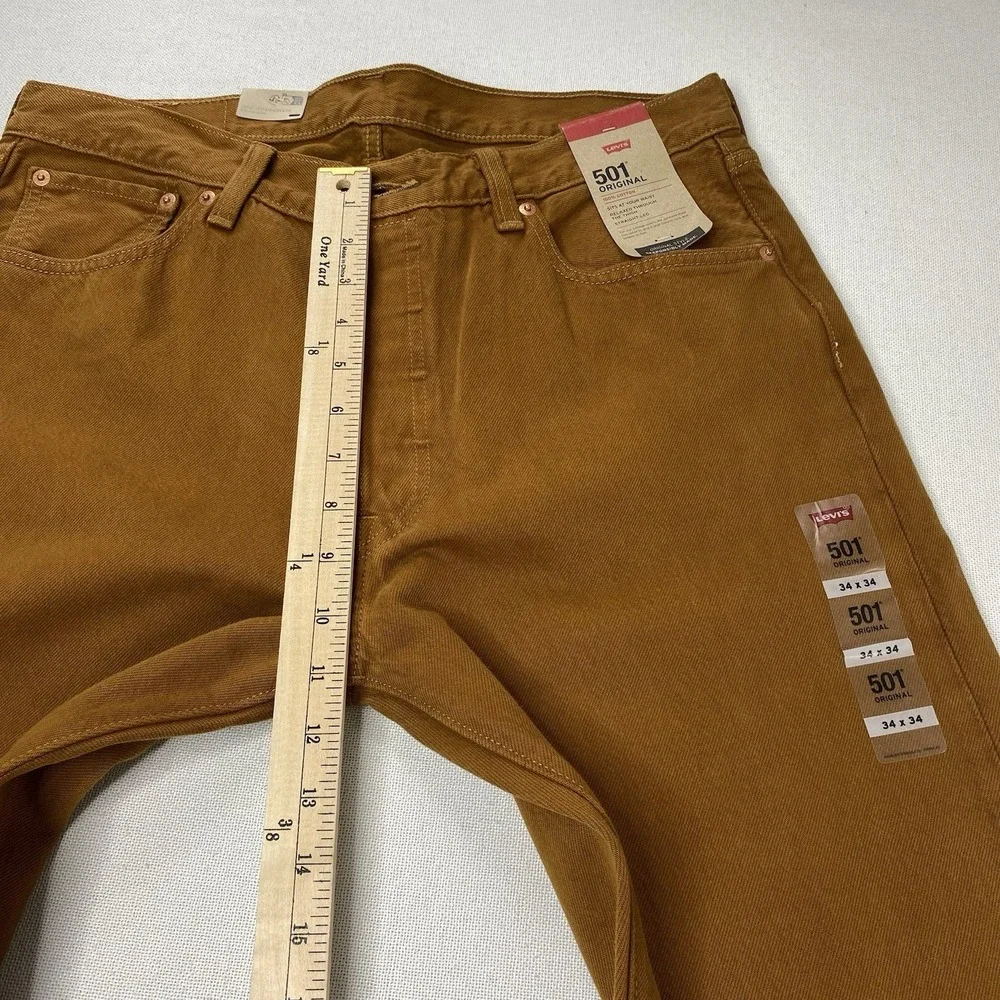 Levi's 501 Original Men's Jeans 34X34 Straight Leg Button Fly Mustard Brown